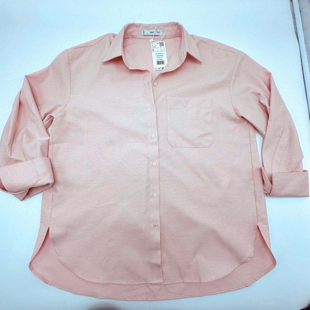 MNG Mango Jauny Pink Oversized Button Down Shirt Cotton Blend Womens Size S NWT - Picture 3 of 9